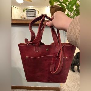 Portland Leather Goods PLG Sangria mini crossbody snap closure